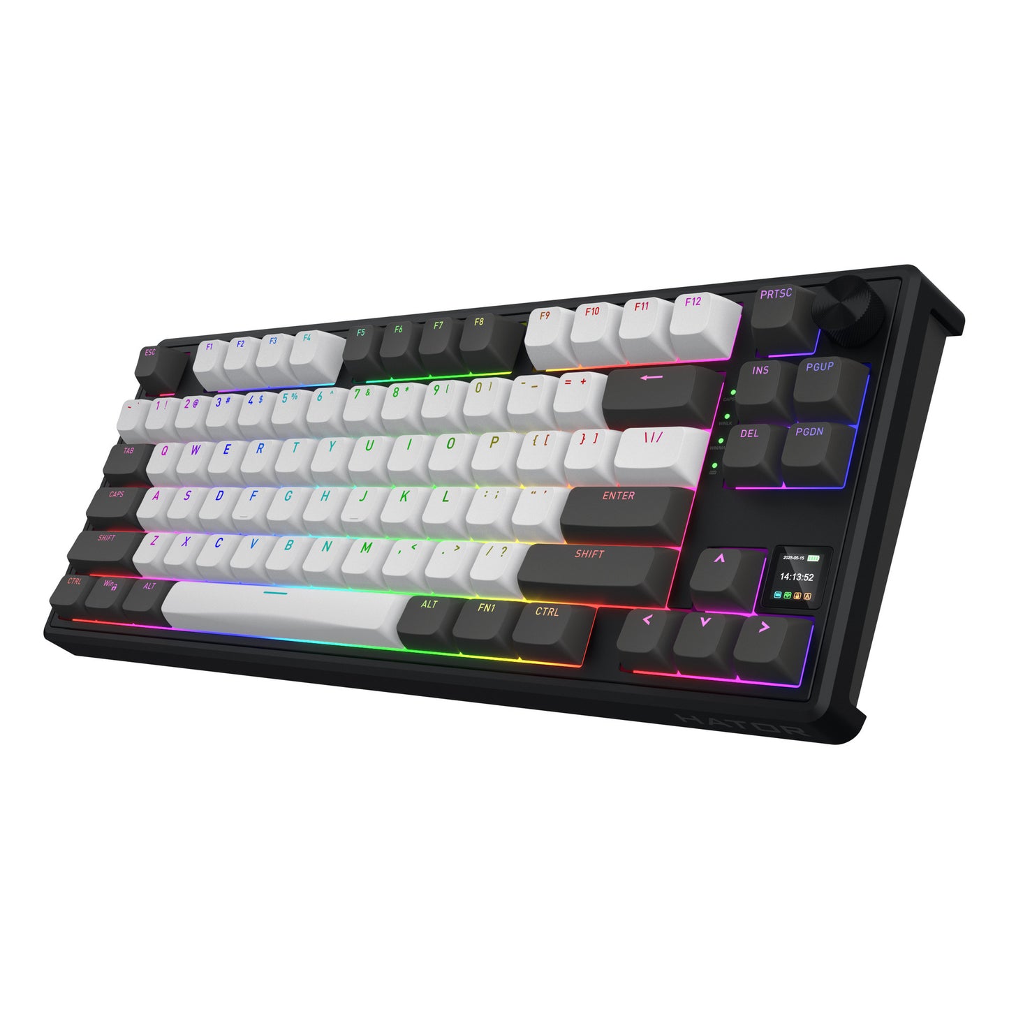 Hator skyfall pro wireless, tastiera da gioco (nera, layout americano, hator aurum vanilla silenzioso, 80% (tkl), rgb, double-shot pbt, hot-swap, bluetooth usb-c da 2,4 ghz)