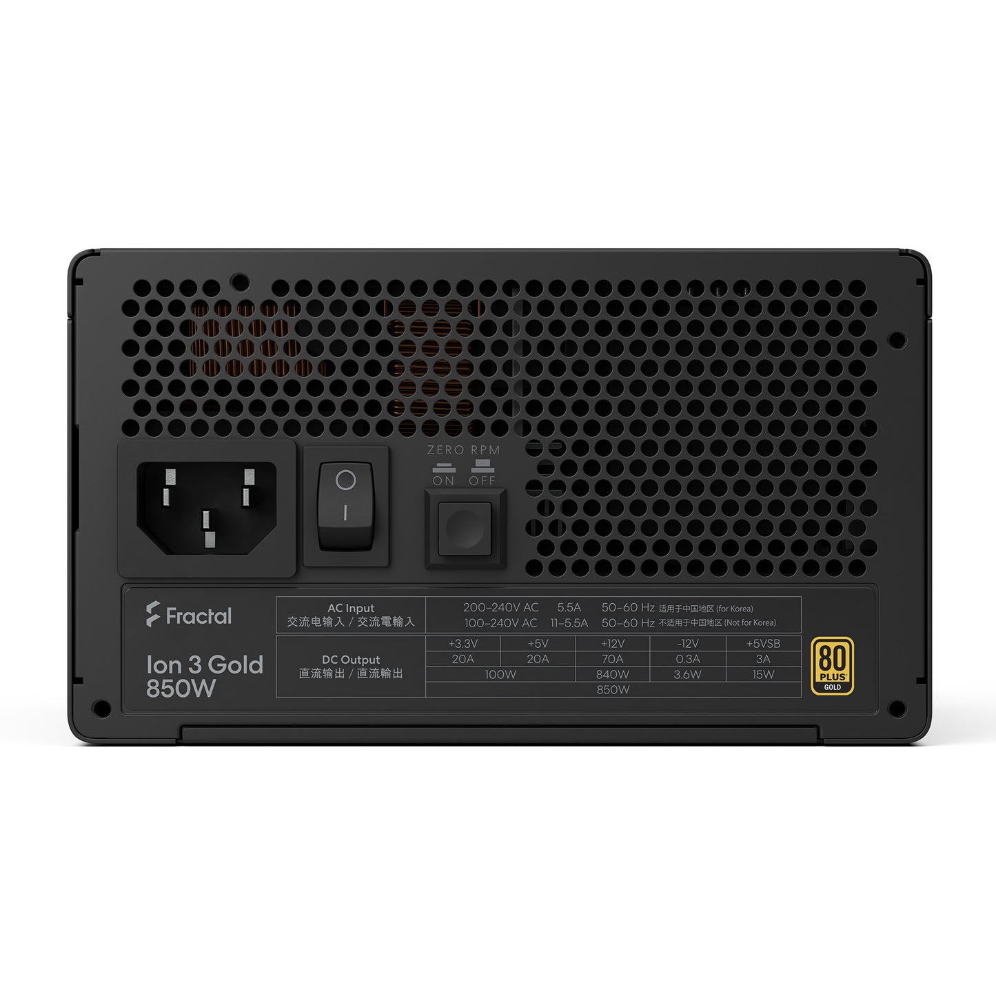 Fractal design ion gold 3 modulaire 850 watt voeding (zwart, 1x 12v-2x6, 3x pcie)