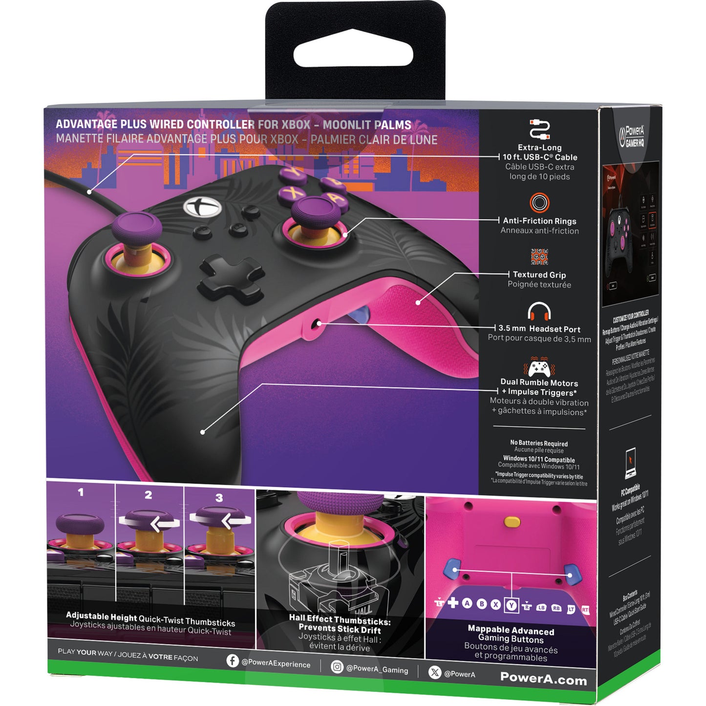 Vantaggio Powera plus controller cablato per xbox serie x|s - palme al chiaro di luna (rosa, xbox serie x|s, xbox one, PC)