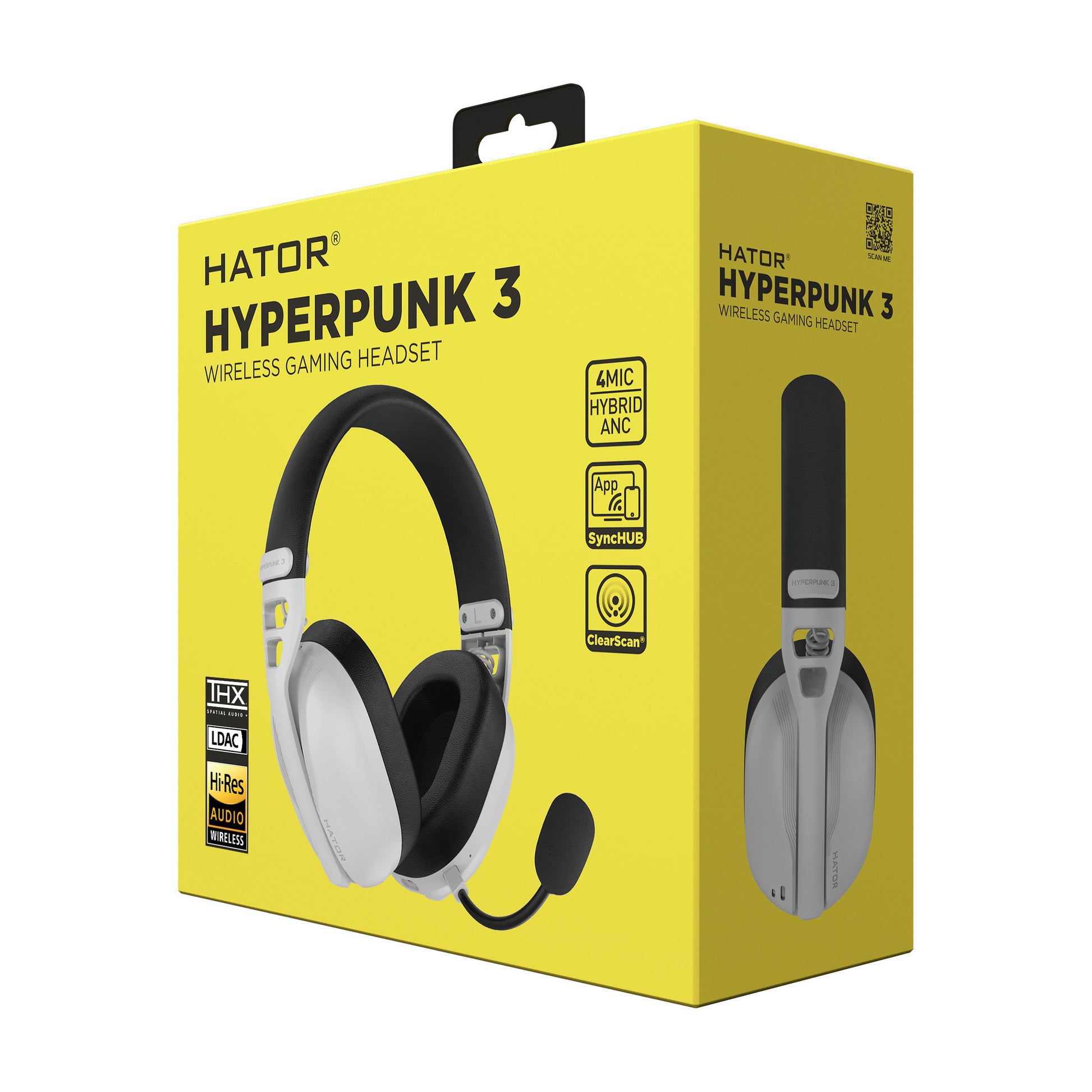 Auriculares supraaurales inalámbricos para juegos hator hyperpunk 3 (blanco, bluetooth 5.4 usb-c de 2,4 ghz)