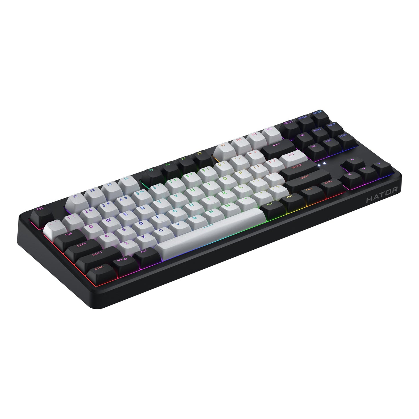 Hator Rockfall 3 TKL inalámbrico, teclado para juegos (negro, diseño de EE. UU., RGB, teclas PBT, intercambio en caliente, Bluetooth USB-C de 2,4 GHz)