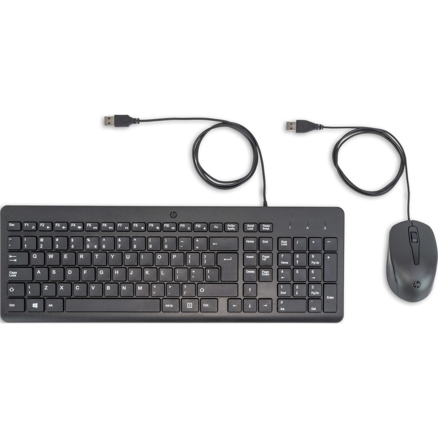 Juego de escritorio con ratón y teclado HP 150 con cable (negro, diseño UE (qwerty), membrana, 100%, 1600 ppp)