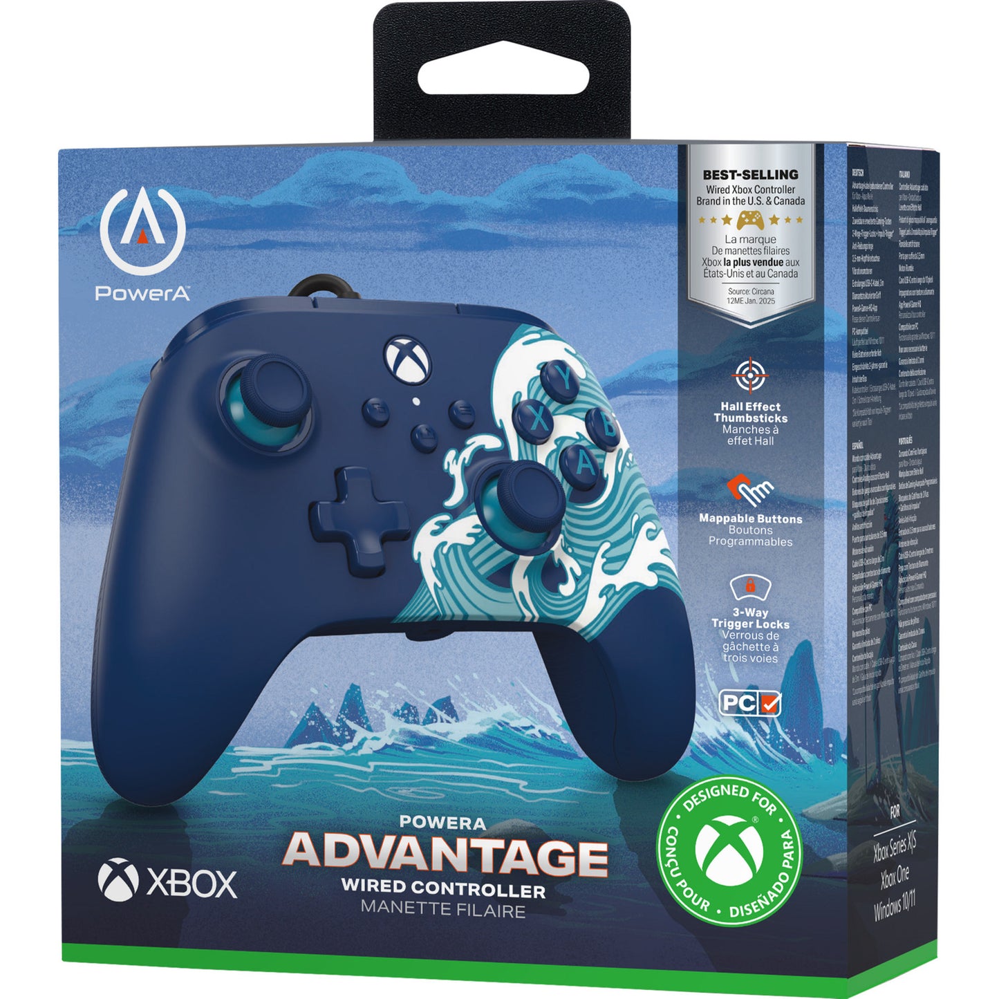 Controller Powera Advantage con cavo per xbox serie x|s - onda d'acqua (blu azzurro, xbox serie x|s, xbox one, PC)
