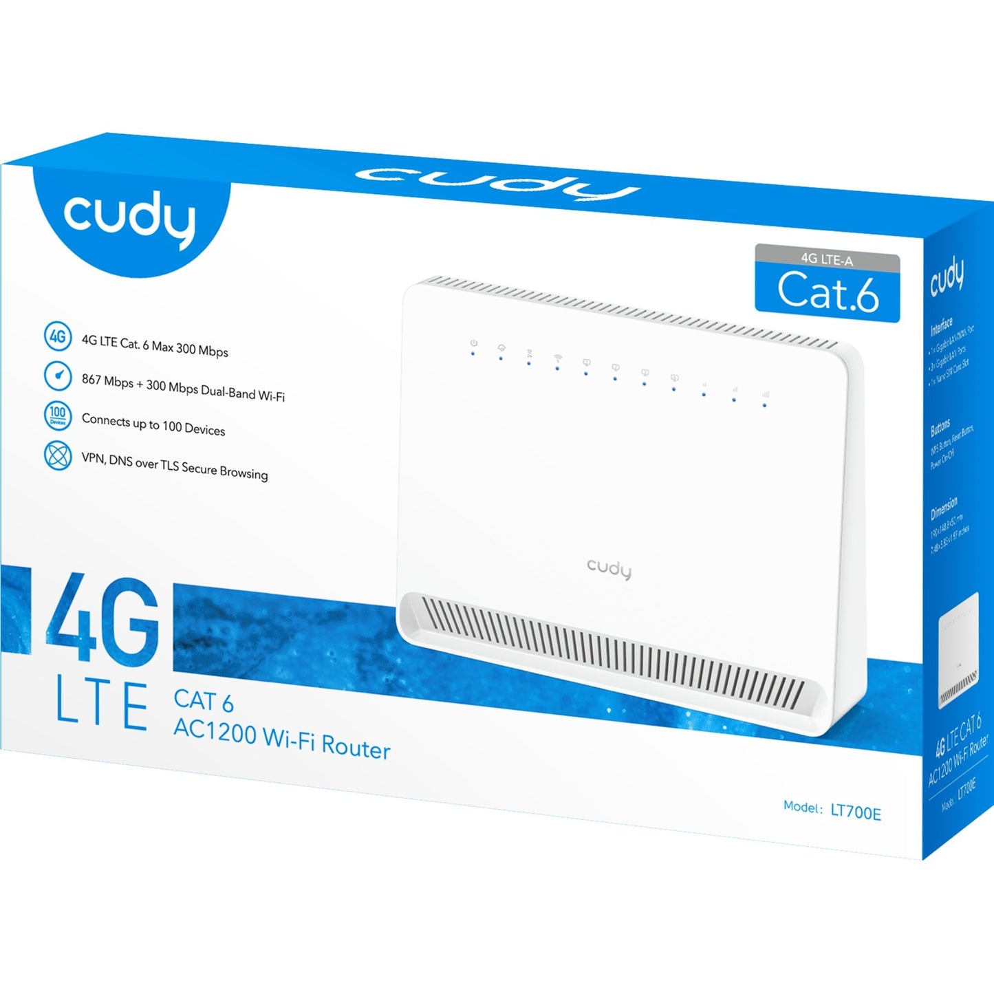 Cudy ac1200 wi-fi 4g lte-cat6 gigabit router lt700e mesh router (blanco, mesh, ranura nano sim)