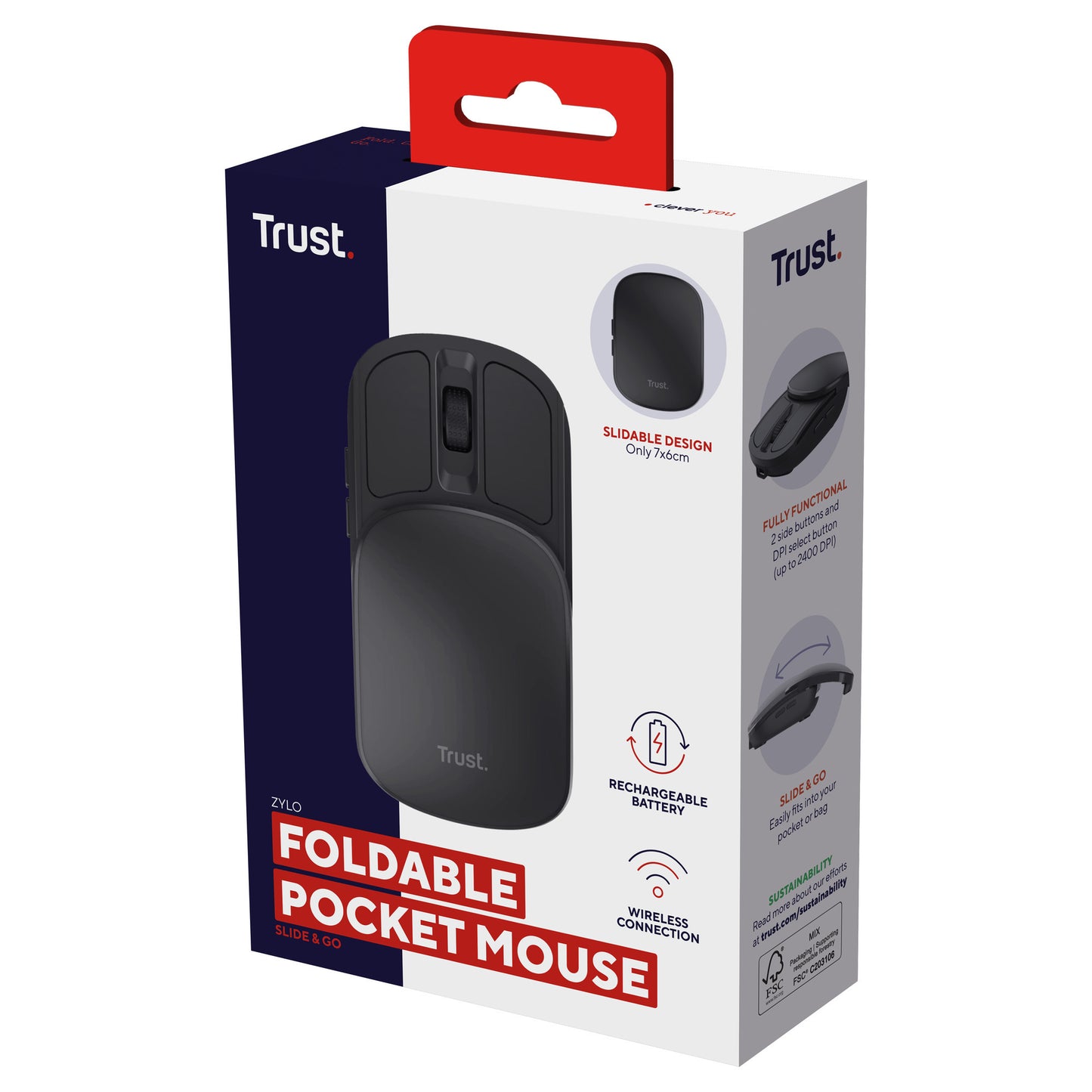 Mouse tascabile portatile e retrattile Trust zylo (nero, 1000 - 2400 dpi)