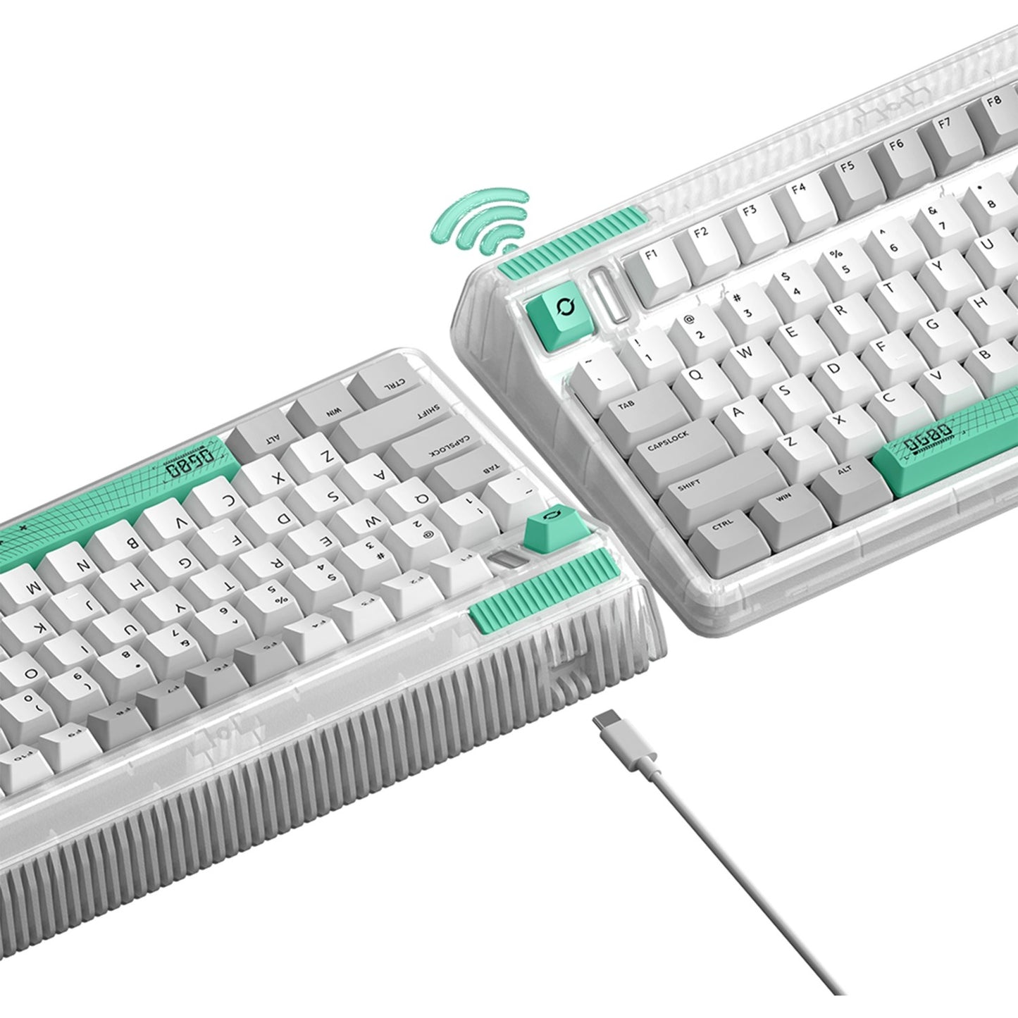 Iqunix og80 wormhole wireless mechanical keyboard (grijs, us lay-out (qwerty), cherry mx red, 80% (tkl), rgb leds, hot-swappable, pbt, 2.4ghz | bluetooth 5.1 | usb-c)
