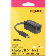 Delock superspeed usb-c (usb 3.1 gen 1) male > gigabit lan 10 100 1000 mbps compact adapter (zwart, 0,135 meter) - afbeelding 3