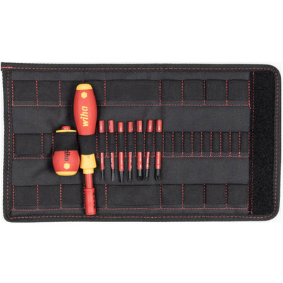 Wiha schroevendraaier en bitset slimvario (rood geel, sleufkop, pozidriv, plusmin pozidriv 10-delig incl. opvouwbaar etui)