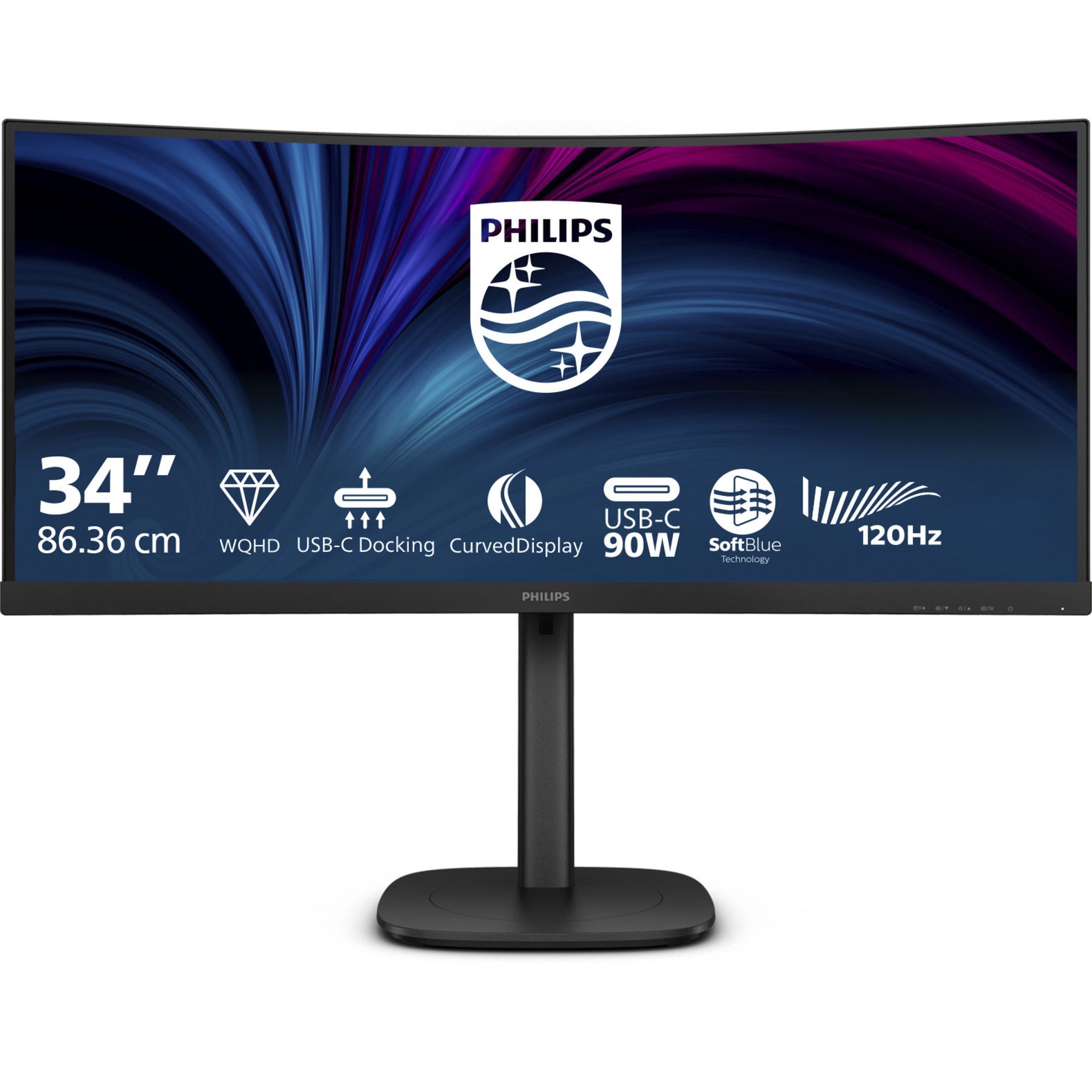 Philips 34b2u3600c Monitor ultraancho curvo de 34 (negro, HDMI, display port, 4x USB-A, USB-B, USB-C, RJ-45)