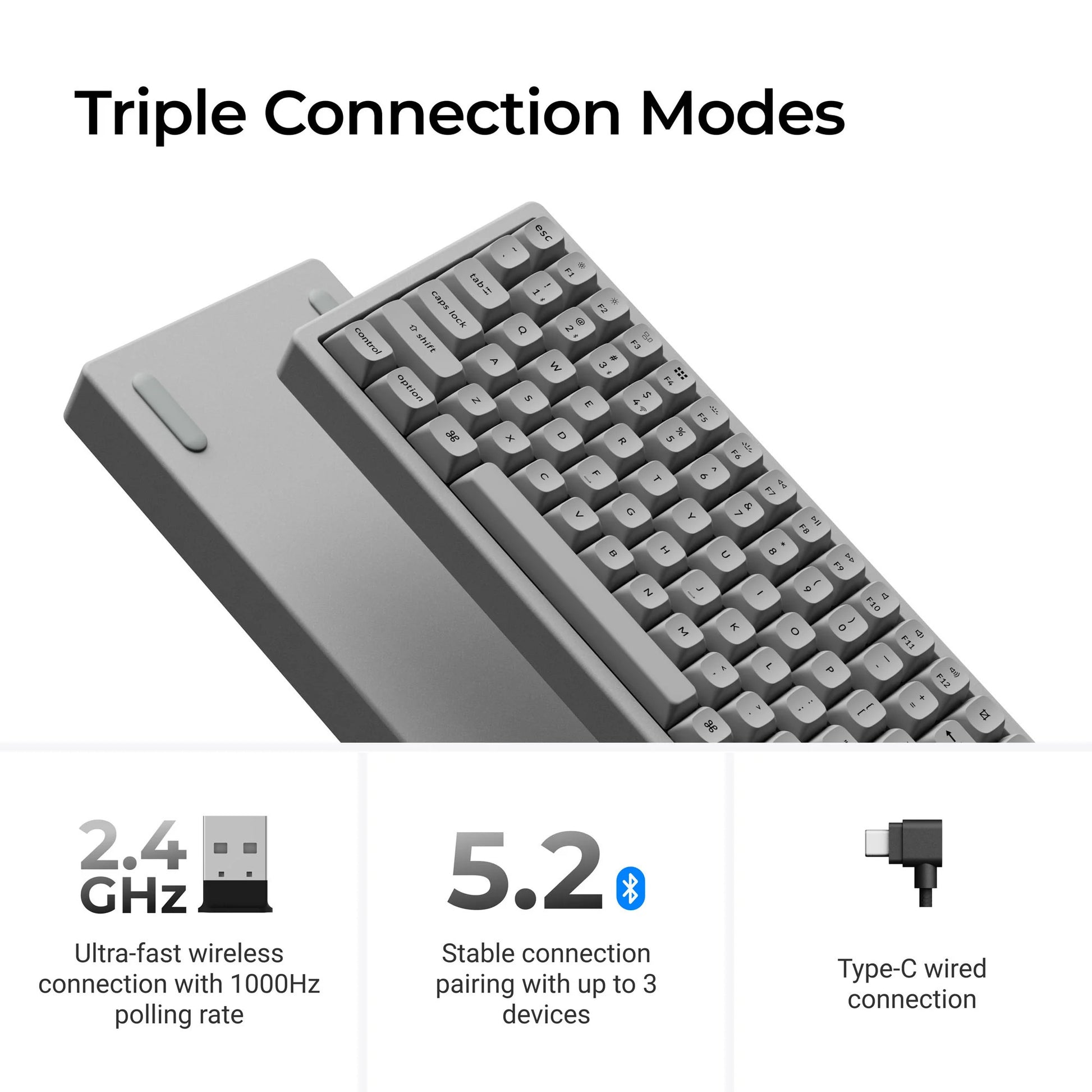 Teclado mecánico Keychron K2 HE-F1C Concrete Edition RGB (negro, diseño de EE. UU. (QWERTY), nebulosa magnética de doble riel Gateron, 75 %, LED RGB, PBT de doble disparo osa, intercambio en caliente, 2,4 GHz | Bluetooth 5.2 | USB-C)