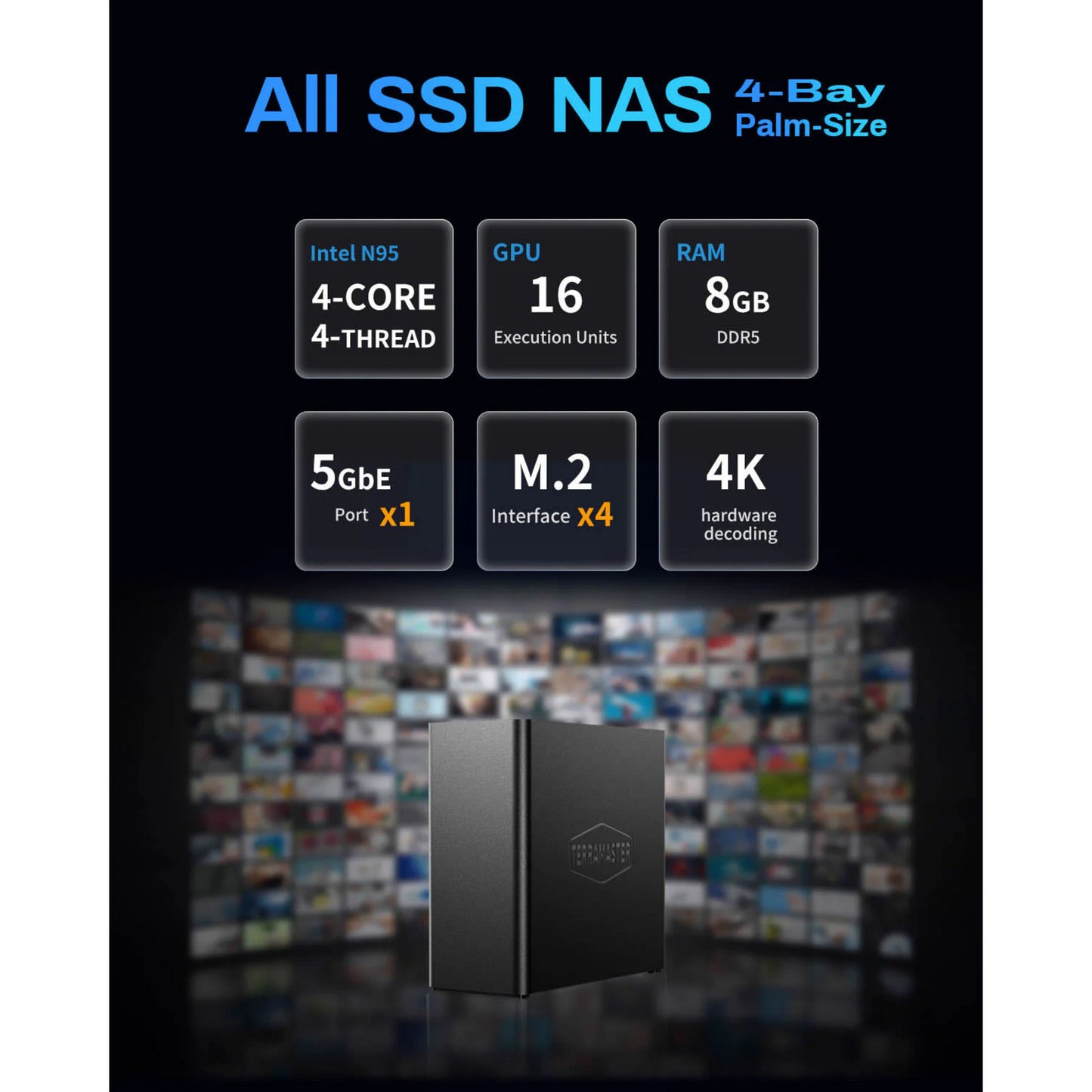 NAS SSD Terramaster f4 (nero, 1x 5GBE, HDMI, USB)