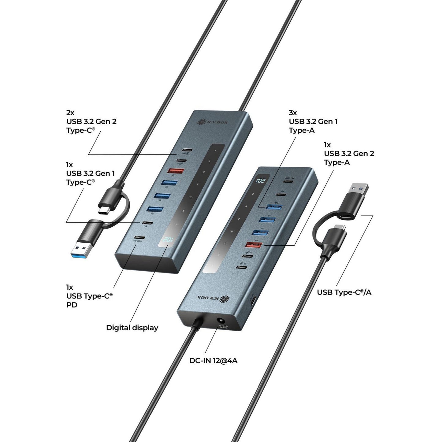 Icy box ib-hub1743-cpd Docking station hub 9 in 1 (blu)