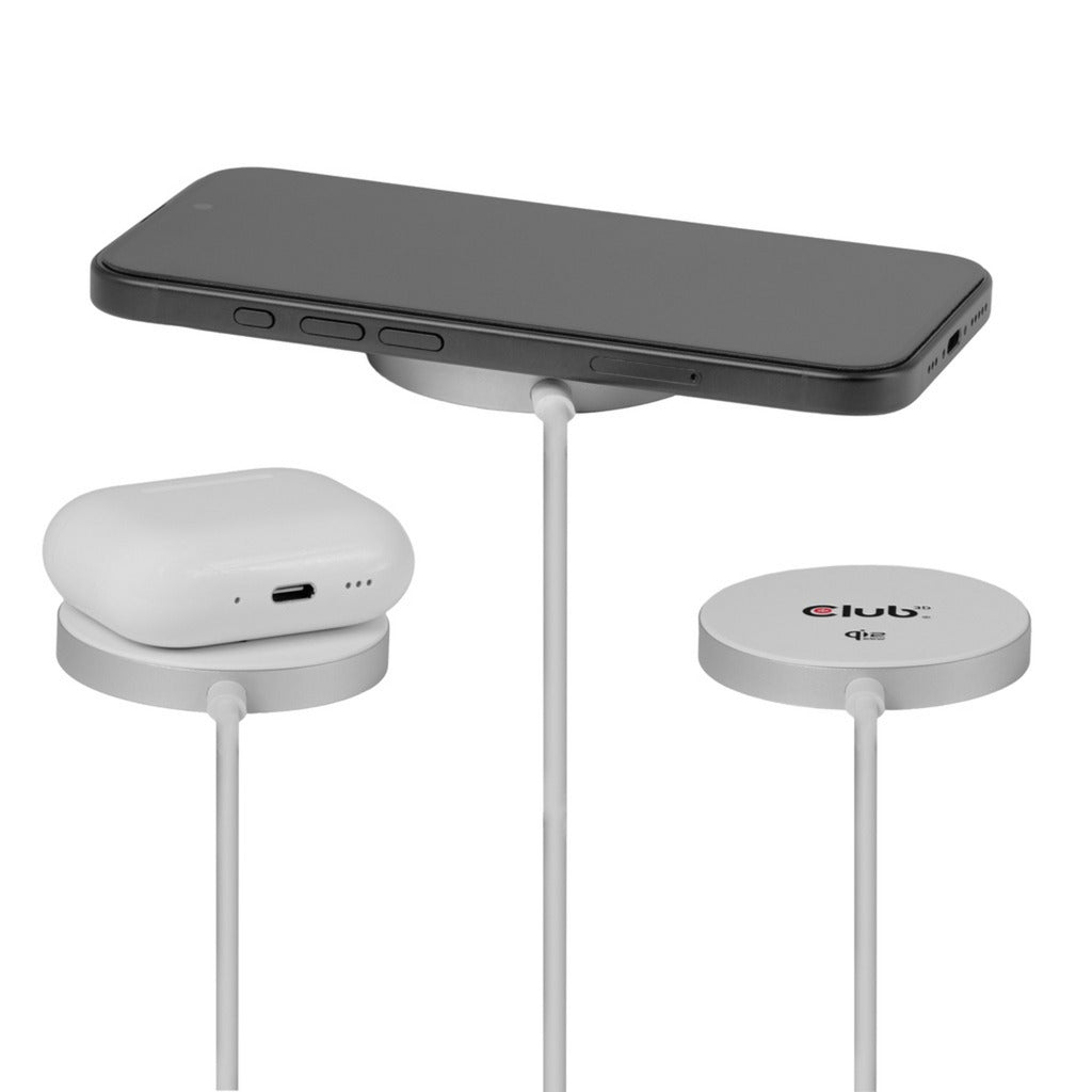 Caricabatterie wireless Club 3D CAC-3026 Qi2 25 W (bianco, certificato Qi, compatibile MagSafe, supporto magnetico)