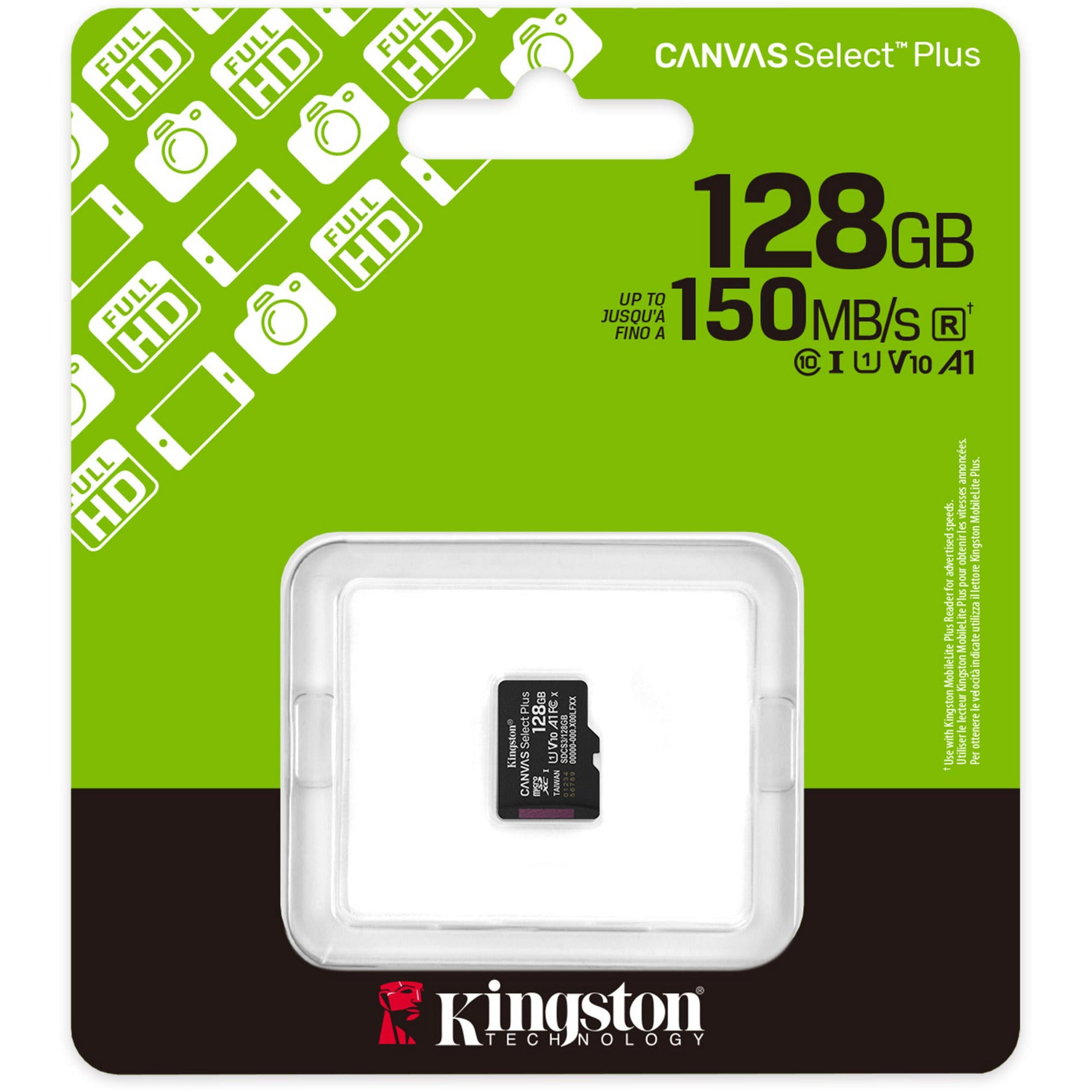 Kingston Canvas Select Plus Tarjeta de memoria MicroSDXC de 128 GB (negra, UHS-I U1, Clase 10, V10)
