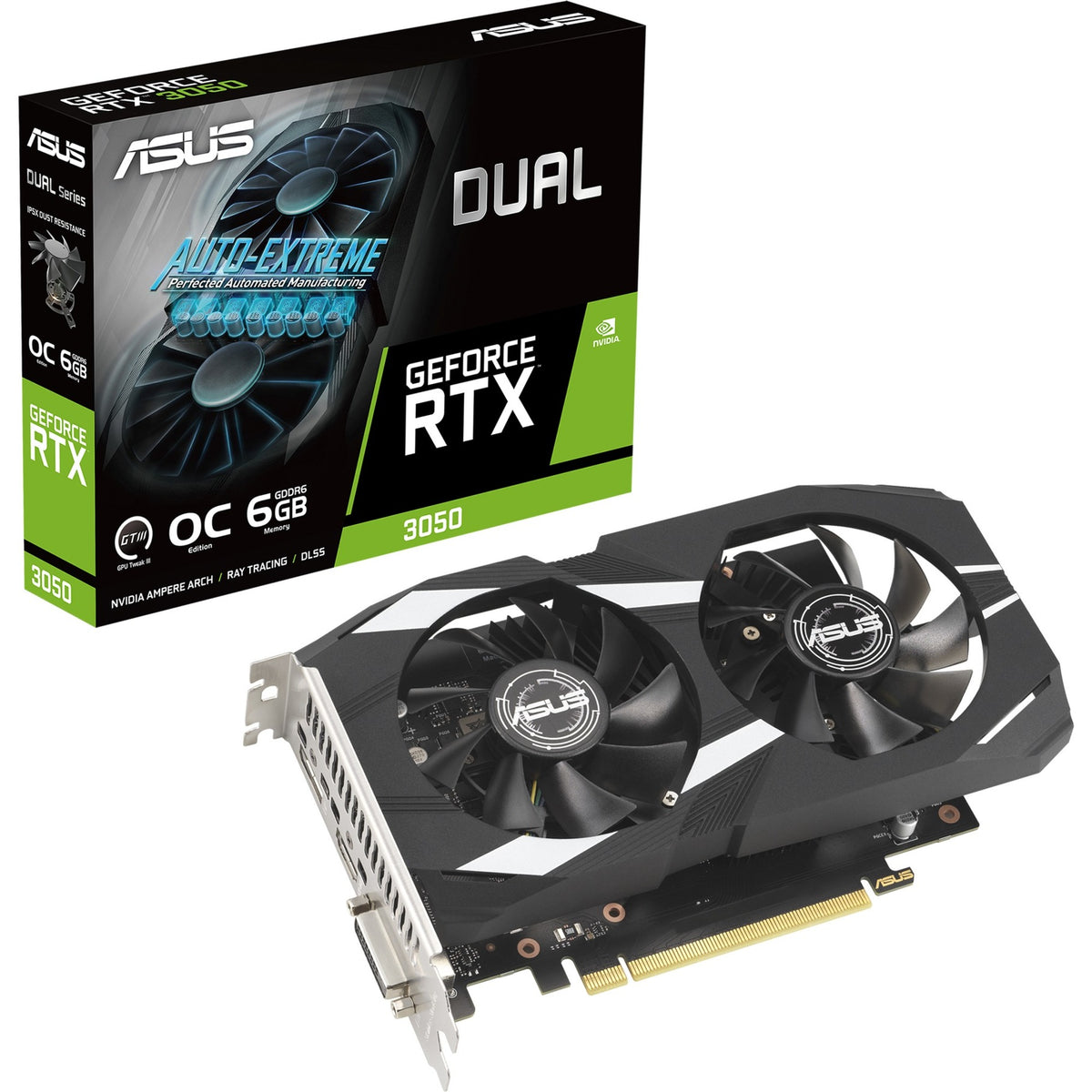 Asus dual geforce rtx 3050 oc edition 6gb gddr6 grafische kaart (1x displayport, 1x hdmi 2.1, 1x dvi-d)