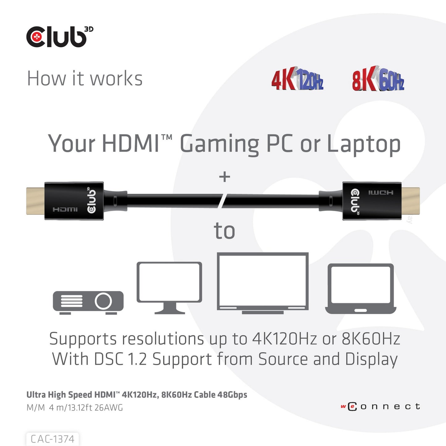 Club 3d gecertificeerde ultra high speed hdmi 2.1 kabel (zwart, 4 meter, 8k)