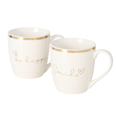 Boltze home mok davina be happy smile 400ml ø9,5xh10cm beige goud