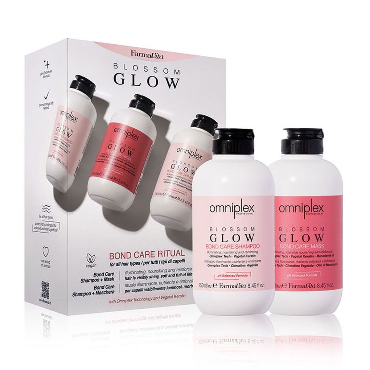 Farmavita Omniplex Blossom Glow Kit rituale di cura bond con shampoo e maschera 250ml