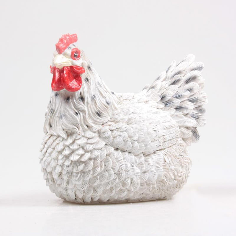 Farmwood animals tuinbeeld kip broedend wit 8x7x7,5cm