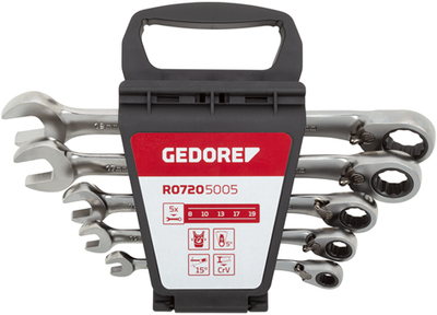 Gedore r0720 5005 | juego de llaves de trinquete de anillo | 8-19 mm | 5 piezas 3300872