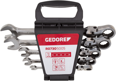 Llaves gedore rojas rinratel-steek con articulación de la rodilla SW 8-19 mm de 5 piezas