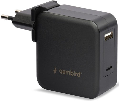 Gembird USB-C cargador rápido fuente de alimentación para portátil 60W USB + USB-C negro - 9550195