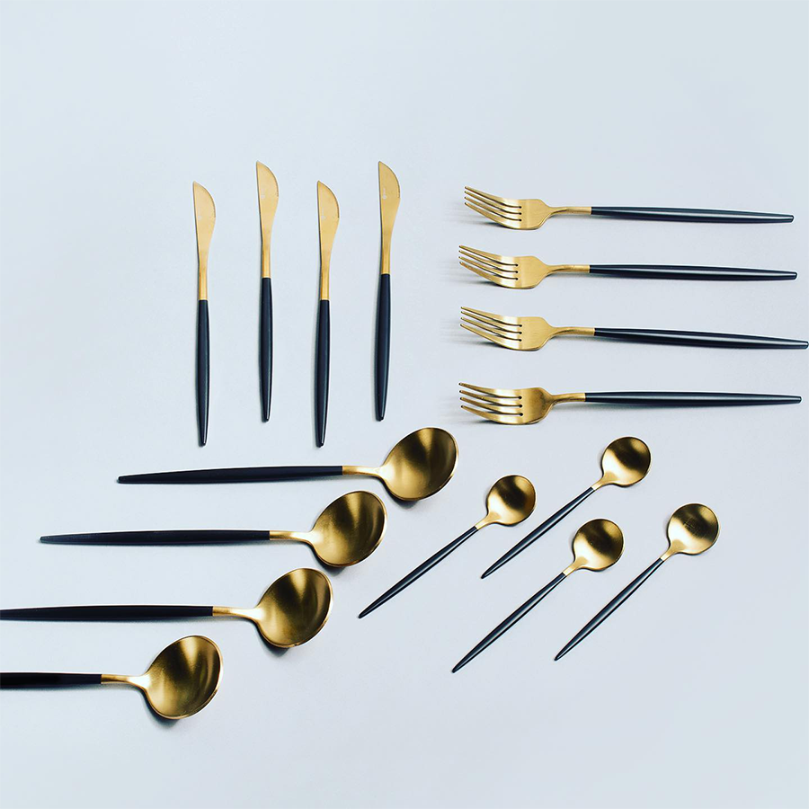 Set di posate Gemeo Serwa nero oro opaco 16 pezzi