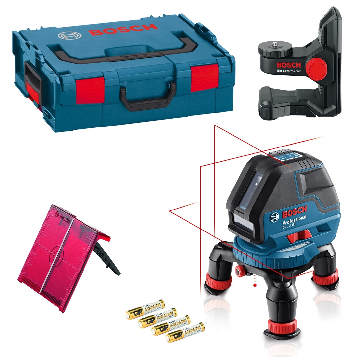 Laser a linee incrociate Bosch blue gll 3-50 p | + supporto bm1 | in l-boxx - 0601063802