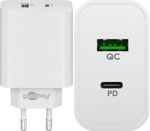 Caricabatterie rapido USB + USB-C Goobay 45W bianco - 9550194