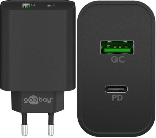 Goobay Cargador rápido USB + USB-C 45W negro - 9550193