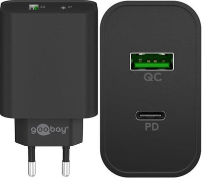 Caricabatterie rapido USB + USB-C Goobay 45W nero - 9550193