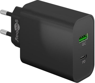 Caricabatterie rapido USB + USB-C Goobay 45W nero - 9550193