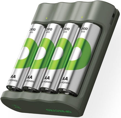 Gp usb batterijlader + 4 x aa-batterijen 2100mah nimh
