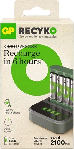 Caricabatterie GP USB 6h con batteria 4x2100ma AA + dock - 3503069