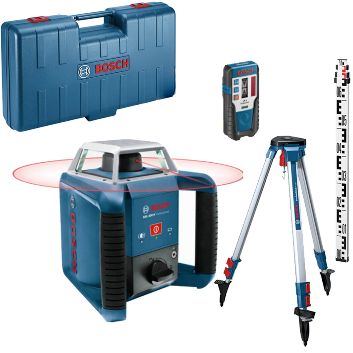 Bosch blue grl 400 h set láser de rotación con receptor LR1 | + trípode de construcción bt 152 + vara de medir gr240 - 06159940jy