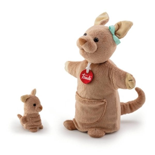 Canguro di burattino a mano con bambino 25 cm