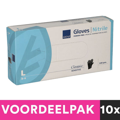 Abena poedervrije nitrile handschoenen maat large 100 stuks zwart voordeelpakket