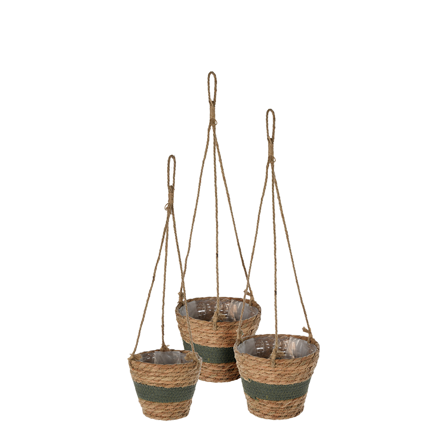 Set vasi da fiori sospesi foglie di tifa verde scuro 3 pezzi