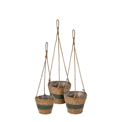 Set vasi da fiori sospesi foglie di tifa verde scuro 3 pezzi
