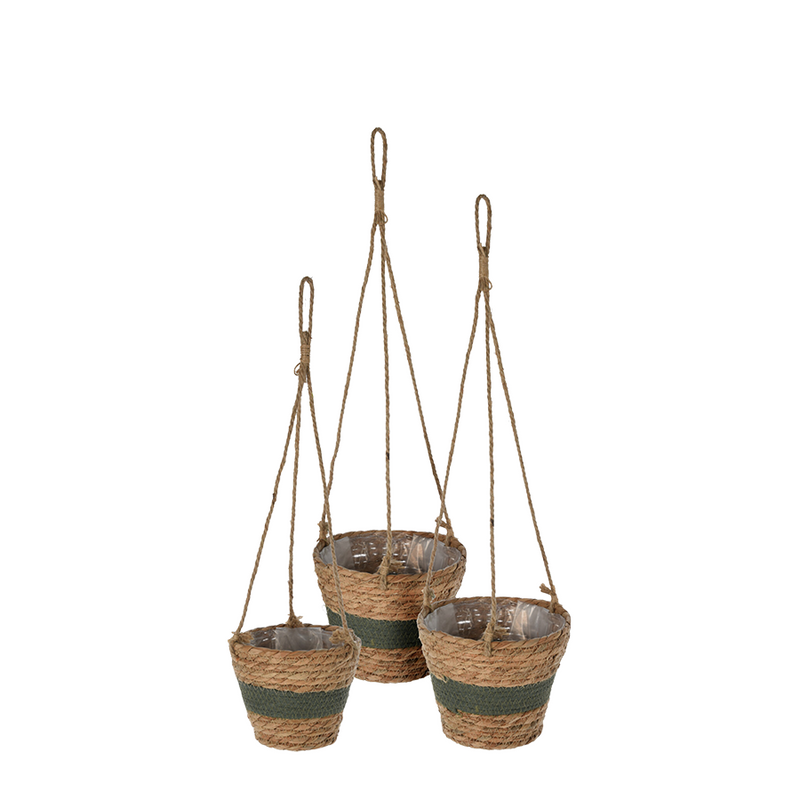 Juego de maceteros colgantes hoja de espadaña verde oscuro 3 piezas