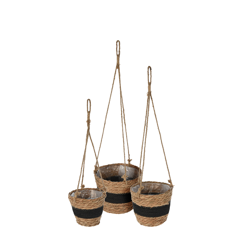 Juego de maceteros colgantes hoja de espadaña negro 3 piezas