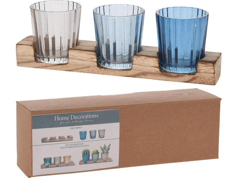 Home styling theelichthouderset op houten plank