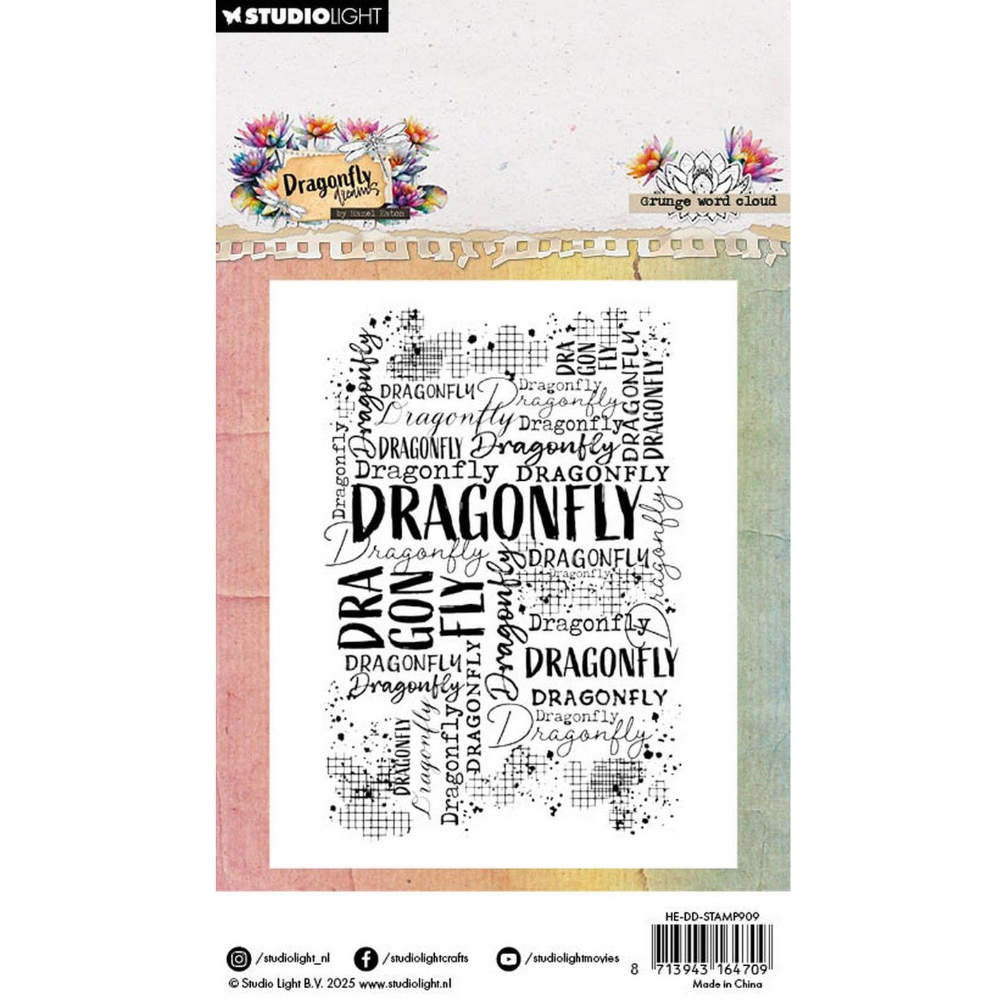 Studio light • hazel eaton clear stamp grunge word cloud dragonfly dreams 62x93x3mm