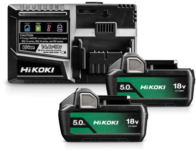 Paquete de refuerzo Hikoki - 2x batería de 18v 5.0ah bsl1850ma + cargador uc18ysl3 - uc18ysl3wkz