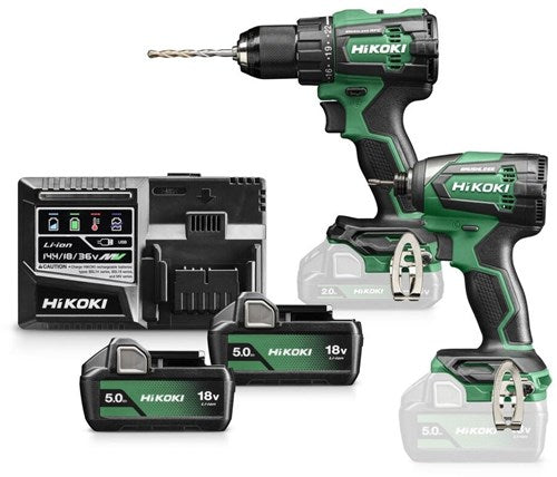 Hikoki kc18dewcz | pacchetto combinato batteria | dv18de + wh18de | 18v | 2 batterie da 5,0 Ah + caricabatterie | nel caso hsc iii - kc18dewcz