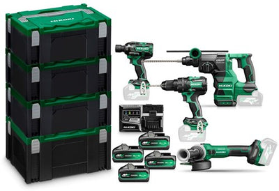 Hikoki kc36h4a-mvb4 | set combinato batterie multitensione 36v dv36dc + wr36dh + dh3628da + g3613dve in custodie hsc (4 batterie MV b da 4,0 Ah + caricabatterie rapido uc18ysl3) - kc36h4a-mvb4