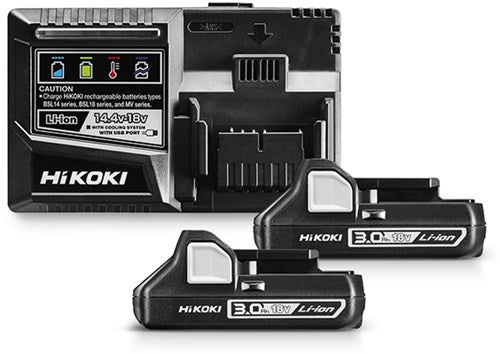 Hikoki uc18ysl3wc2 | booster pack 3.0 18v (2x batería 3.0ah + cargador rápido) - uc18ysl3wc2