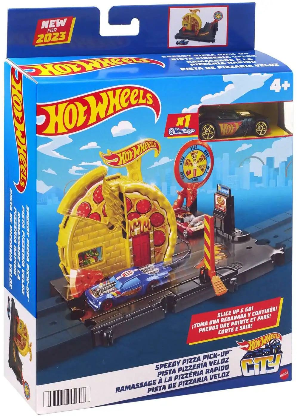 Foto hotwheels set di pick-up veloce della pizza