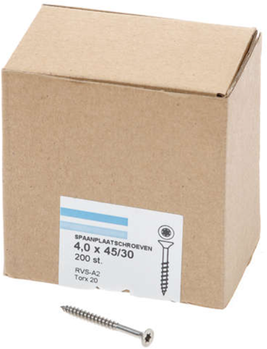 Hoenderdaal fasteners hoenderdaal spaanplaatschroef rvs-a2 platkop deeldraad torx tx20 4.0x45 30 | 200 stuks - 0206.30.25801