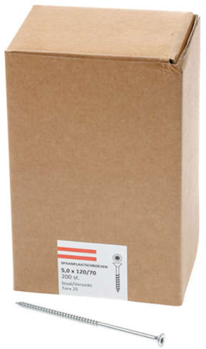 Hoenderdaal vite per truciolare zincata testa svasata filetto parziale torx tx25 5.0x120 70 | 200 pezzi - 0206.01.42801